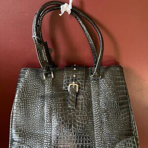Black leather tote bag